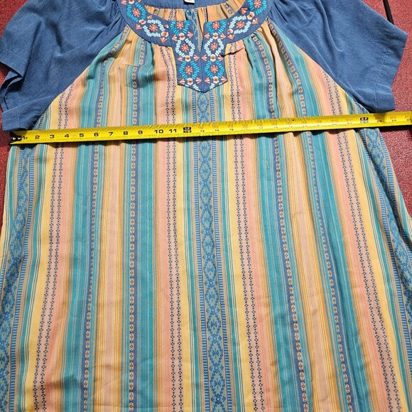 Go Softly Patio Dress 1X Southwestern Embroidered Pullover Pockets Boho Aztec - Picture 7 of 9